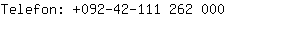 Telefon: 092-42-111 262....